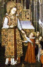The Virgin Mary wearing a chasuble and stole